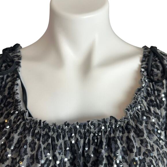Express Top Sz M Animal Leopard Print Sequins Black Gray Mob Wife Y2K Glam Rock - Picture 6 of 13